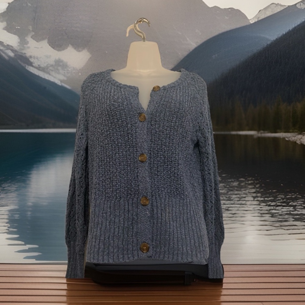 LC Lauren Conrand Foggy Blue Button up Cardigan Sweater Size M